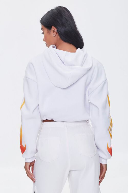 WHITE/MULTI Cropped Flame Hoodie, image 3