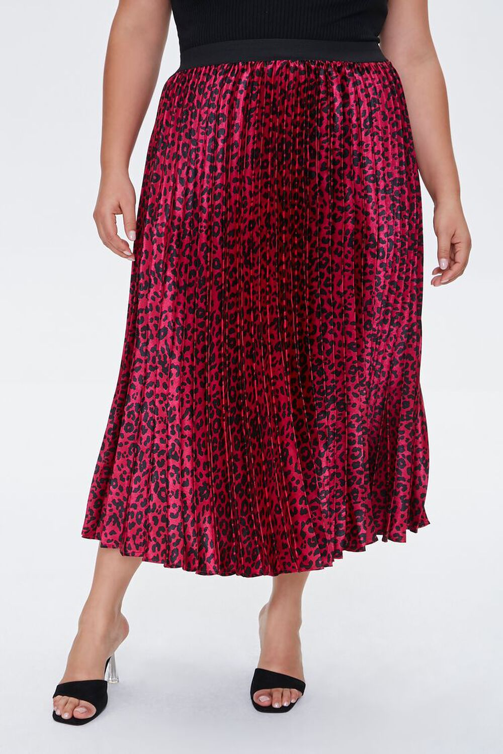 WINE/BLACK Plus Size Leopard Print Midi Skirt, image 2