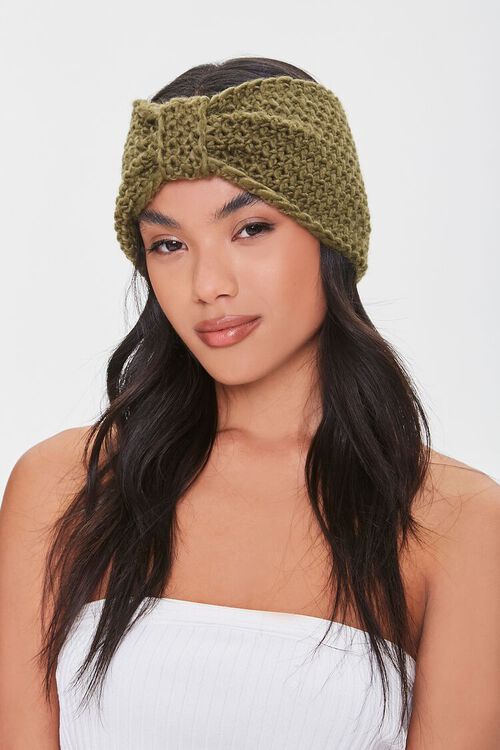 GREEN Chunky Knit Knotted Headwrap, image 1