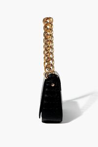 BLACK Faux Croc Leather Shoulder Bag, image 3