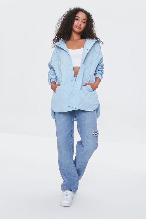 LIGHT BLUE Quilted Button-Front Hooded Jacket, image 4