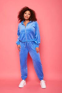 BLUE/SILVER Plus Size Rhinestone Juicy Couture Velour Joggers, image 1