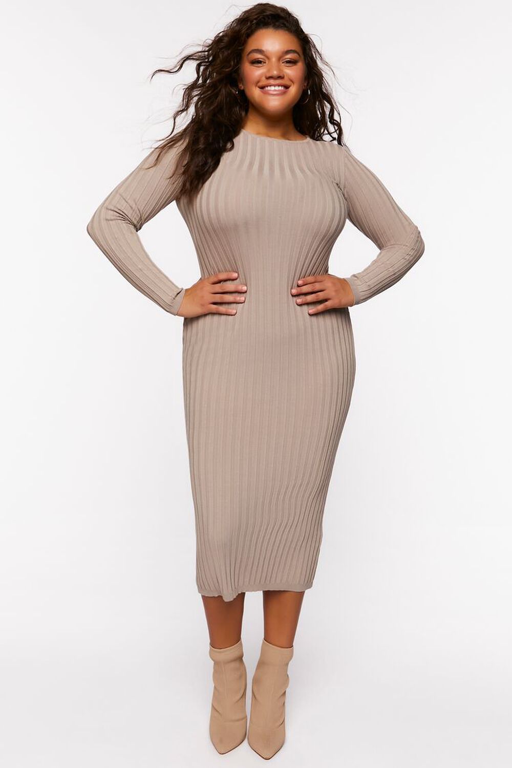 OYSTER GREY Plus Size Sweater-Knit Midi Dress, image 1