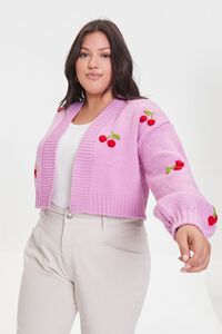 PURPLE/MULTI Plus Size Cherry Cardigan Sweater, image 6