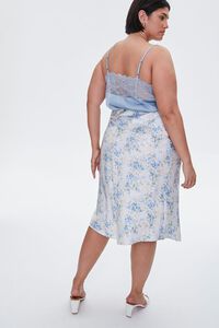 WHITE/MULTI Plus Size Satin Floral Midi Skirt, image 4
