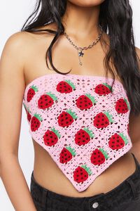 PINK/RED Strawberry Crochet Crop Top, image 5
