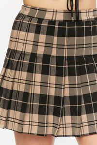 KHAKI/BLACK Pleated Plaid A-Line Mini Skirt, image 6
