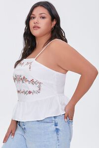 WHITE/MULTI Plus Size Embroidered Floral Cami, image 2
