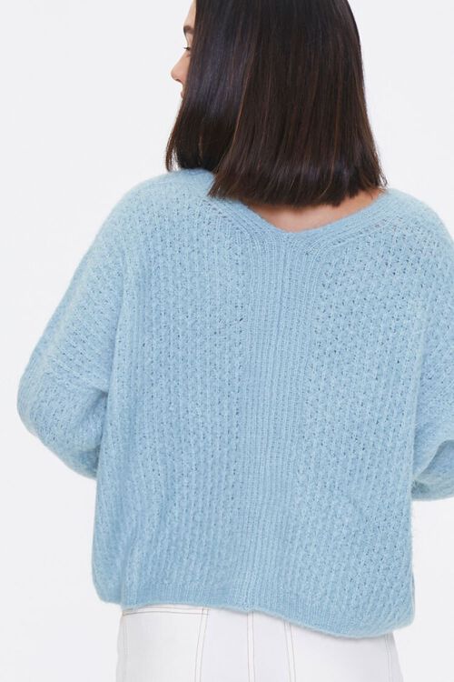 LIGHT BLUE Open-Knit V-Neck Sweater, image 3