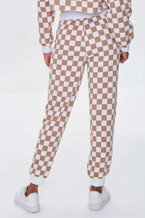 TAUPE/WHITE Checkered Print Joggers, image 4