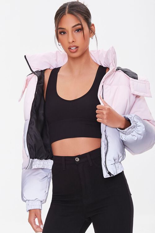 PINK/GREY Ombre Wash Hooded Puffer Jacket, image 2