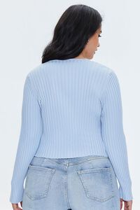 SKY BLUE Plus Size Ribbed Knit Cardigan Sweater, image 3
