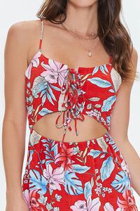 RED/MULTI Tropical Print Lace-Front Mini Dress, image 5