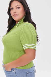 GREEN/CREAM Plus Size Sweater-Knit Polo Shirt, image 2