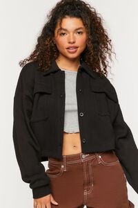 BLACK French Terry Cropped Jacket, image 1