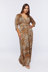 TAN/MULTI Plus Size Leopard Print Wrap Maxi Dress, image 4