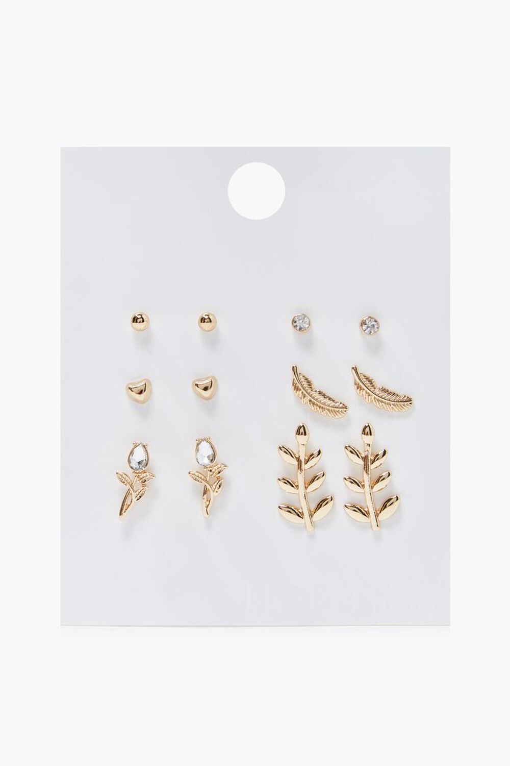 GOLD Feather & Leaf Charm Stud Earring Set, image 1
