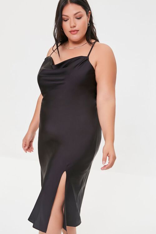 BLACK Plus Size Satin Cami Dress, image 1