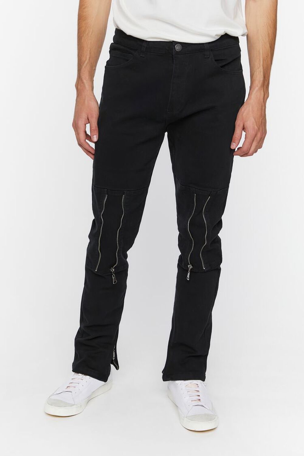 BLACK Twill Slim-Fit Zippered Pants, image 2