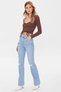 BROWN Ribbed Lace-Up Crop Top, image 4