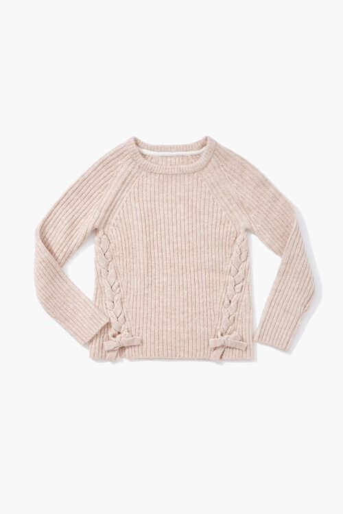 OATMEAL/CREAM Girls Ribbed Bow Sweater (Kids), image 1