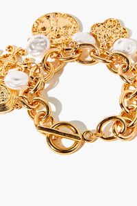 GOLD Ornate Faux Pearl Charm Bracelet, image 3