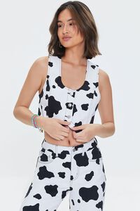 CREAM/MULTI Cow Print Cropped Vest, image 1