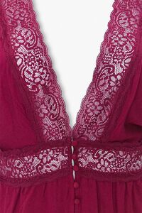 BURGUNDY Plus Size Buttoned Lace-Trim Top, image 3