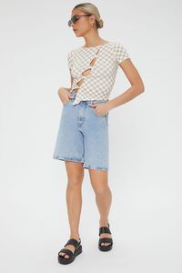 TAUPE/CREAM Checkered Cutout Buttoned Top, image 5