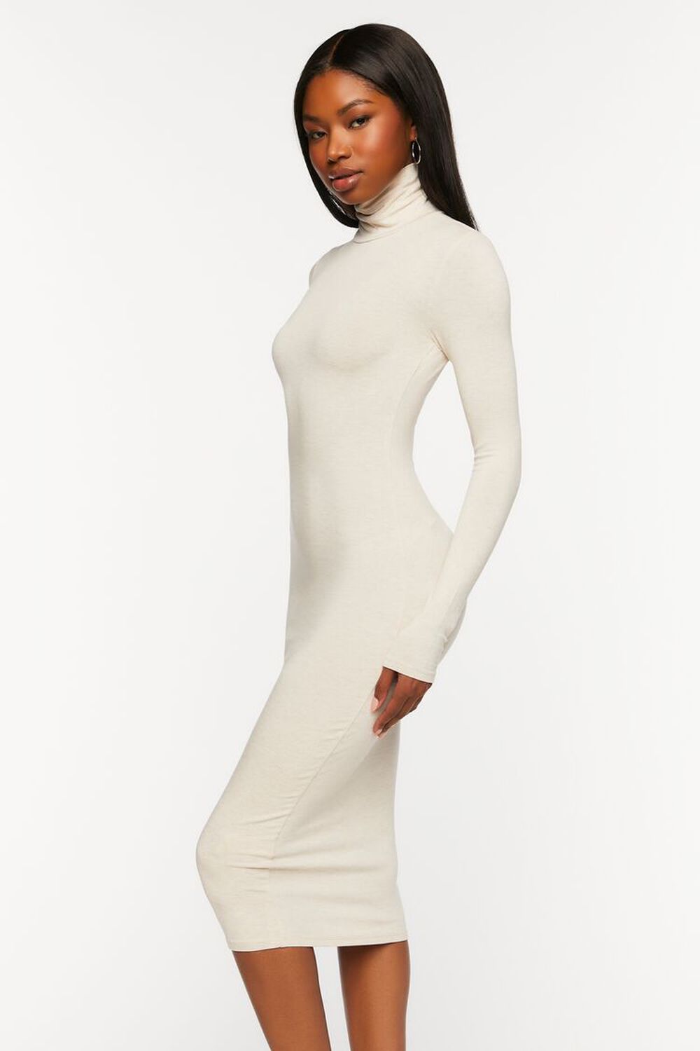 OATMEAL Turtleneck Long-Sleeve Midi Dress, image 2