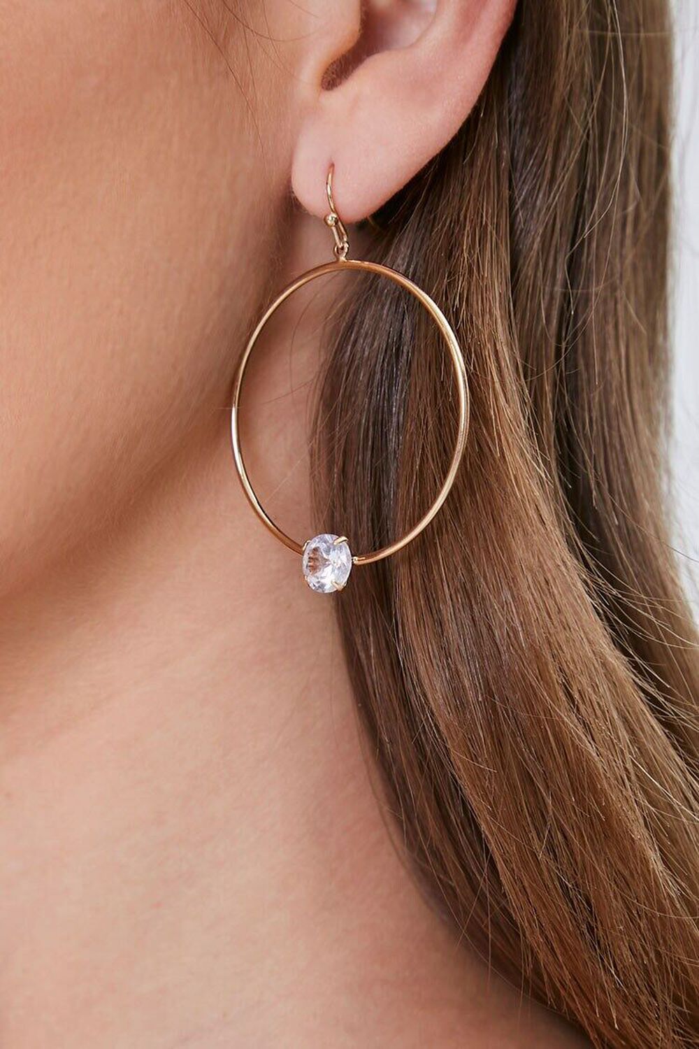 GOLD Drop-Hoop Rhinestone Earrings, image 1