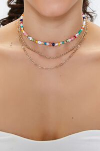 GOLD/MULTI Beaded Chain Layered Necklace, image 1