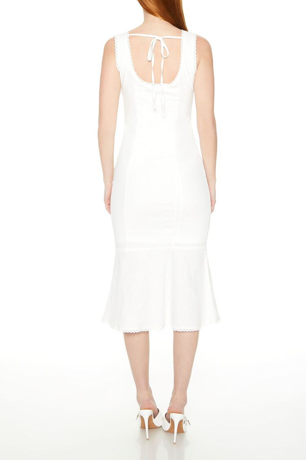 WHITE Lace-Up Mermaid Midi Dress, image 3