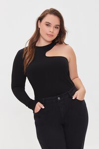 BLACK Plus Size One-Sleeve Cutout Top, image 1
