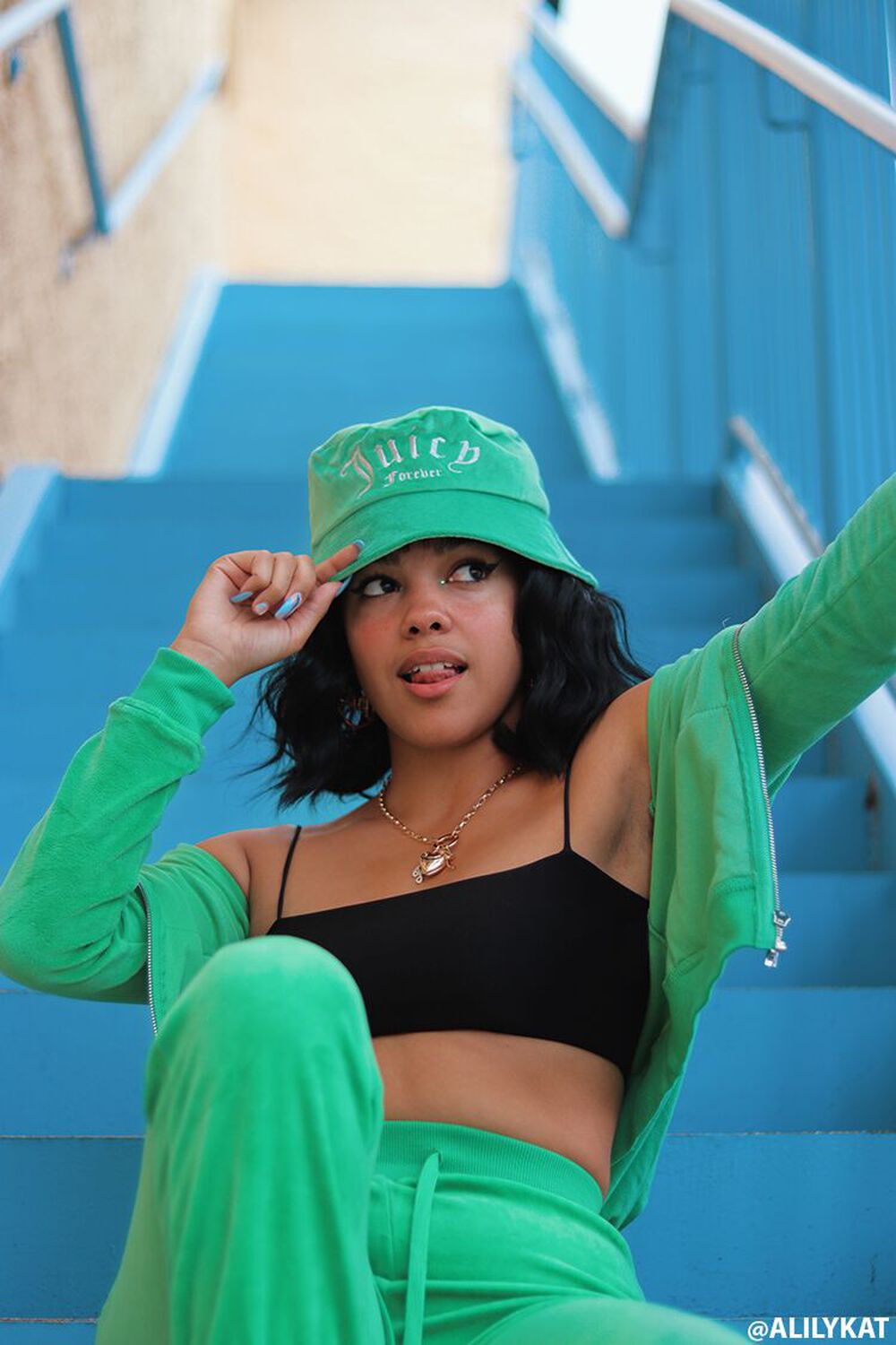 GREEN/SILVER Juicy Couture Bucket Hat, image 1