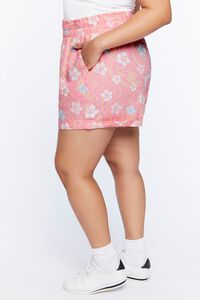 PINK/MULTI Plus Size Floral Print Paperbag Shorts, image 3