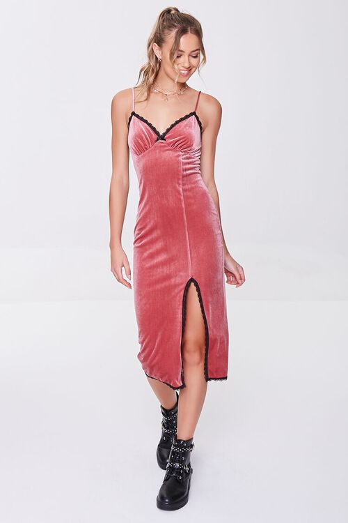 ROSE Velvet Lace-Trim Bodycon Dress, image 5