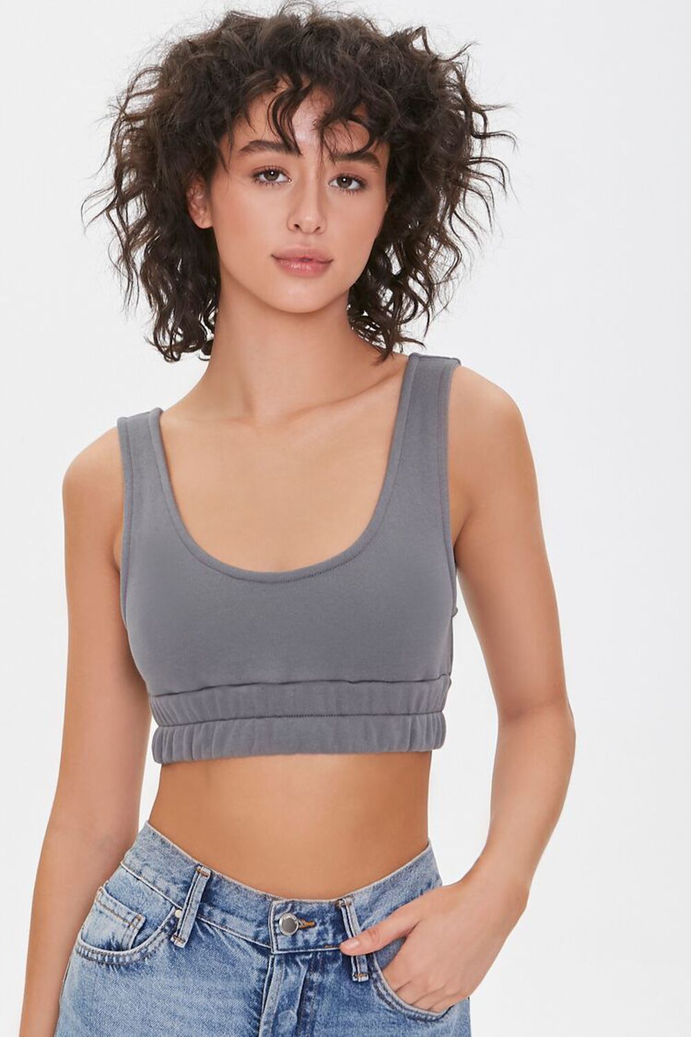 CHARCOAL French Terry Crop Top, image 1