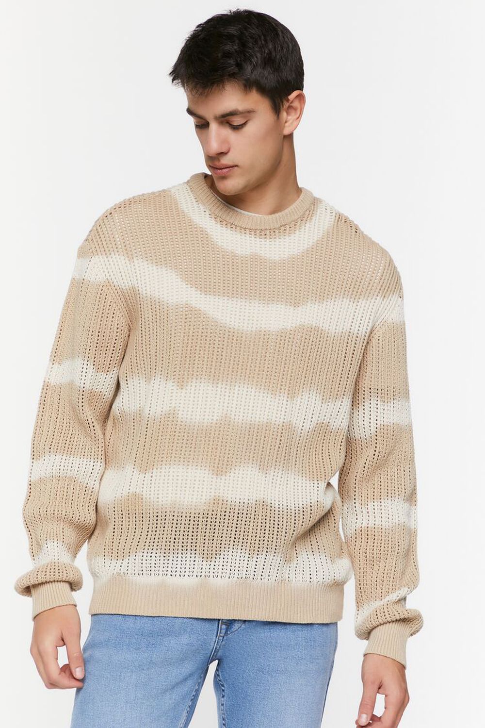 TAUPE/CREAM Tie-Dye Striped Sweater, image 1