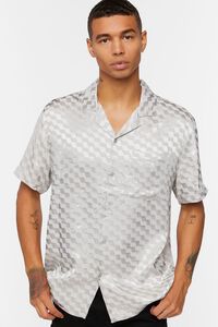 GREY Satin Checkered Shirt, image 1