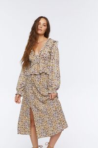 TAUPE/MULTI Floral Print Midi Skirt, image 1