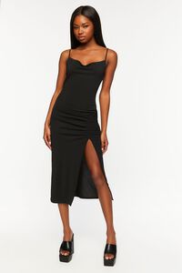 BLACK Ruched Cowl Neck Cami Midi Dress, image 1