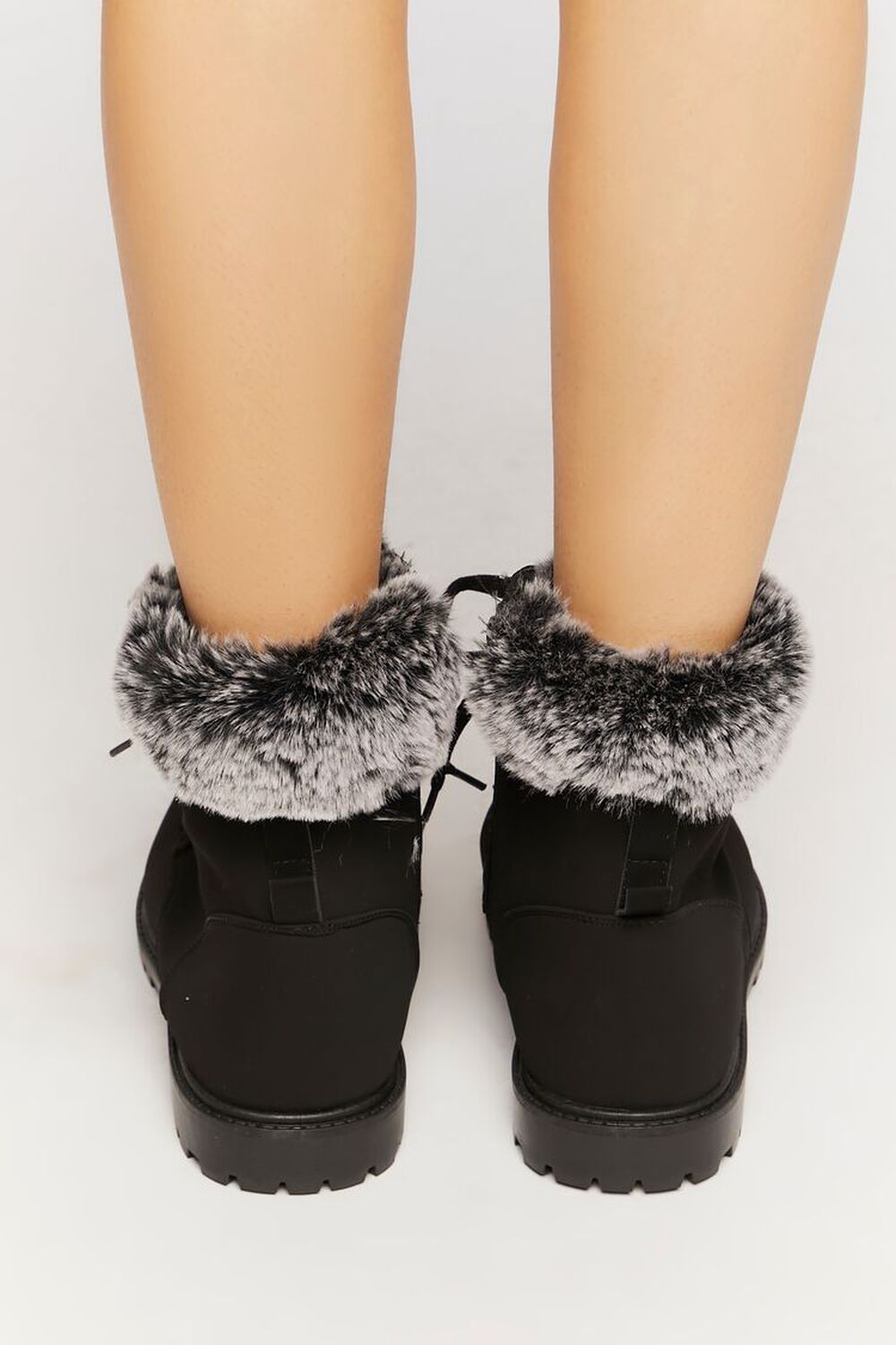 BLACK Faux Fur-Lined Ankle Booties, image 3
