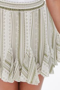 OLIVE/WHITE Ornate Print Godet Mini Skirt, image 5