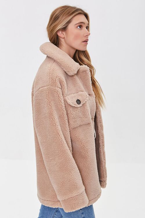 TAUPE Faux Shearling Button-Up Coat, image 2