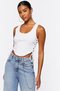 WHITE Lace-Up Cropped Tank Top, image 1