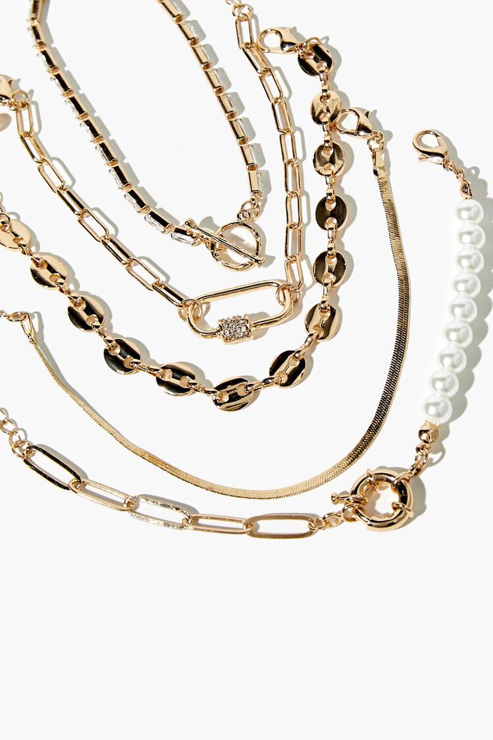 GOLD Faux Pearl & Faux Gem Bracelet Set, image 1