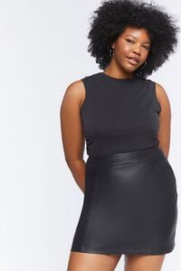 BLACK Plus Size Faux Leather Mini Skirt, image 6