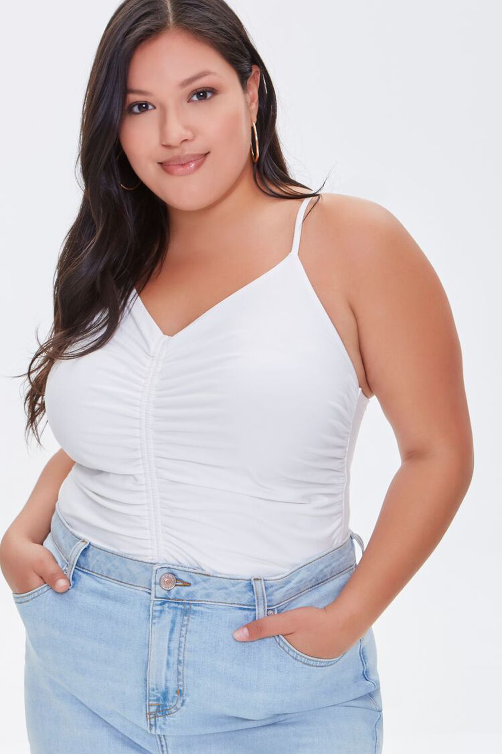 WHITE Plus Size Ruched Cami, image 1