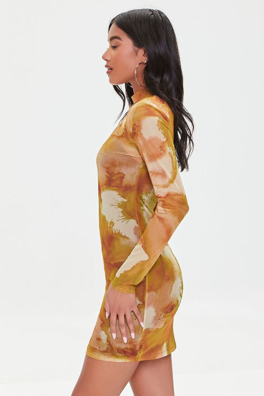 TAN/MULTI Mesh Watercolor Print Dress, image 2